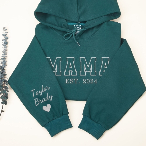 Personalized Embroidered Mama Sweatshirt with Kid Names on Sleeve,Custom Mama Hoodie,Birthday Gift for Mom,New Mom Outfit,Mothers Day Gift