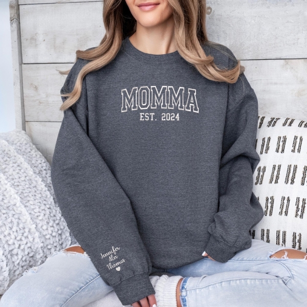 Custom Embroidered Mama Sweatshirt, Personalized Mom Hoodie With Kids Names New Mama Outfit Pregnancy Announcement Sweater Mother's Day Gift